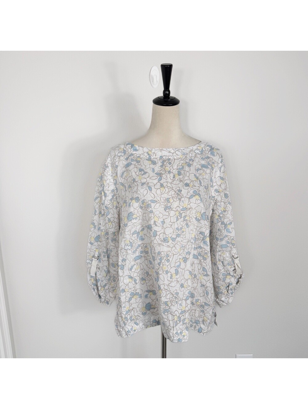 Charter Club Luxury 100% Linen Top Size XL White Floral Casual Travel Lagenlook